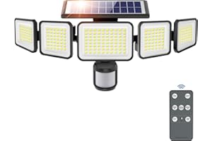 OMIBEE 3000LM Solar Lights outdoor, 5 Adjustable Heads Solar Motion Sensor Lights, 236 LEDs 3 Brightness Mode, Waterproof Security Wall Lights, Remote Control Flood Lights for Graden, Backyard, 1 Pack