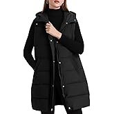 Flygo Long Puffer Vest Women Hooded Sleeveless Winter Jacket Button Zip Up Quilted Vest Padded Outerwear