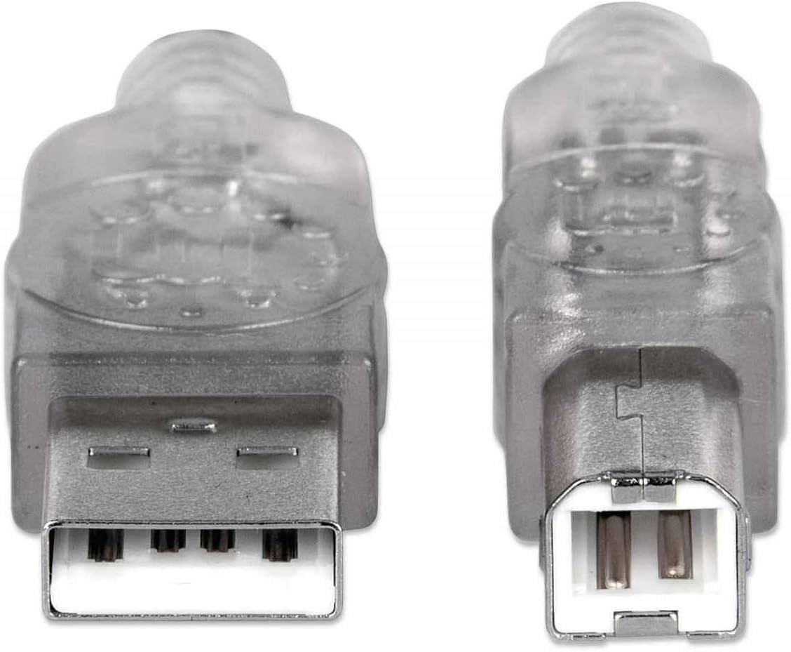 Manhattan USB-A to USB-B Cable, 1.8m, Male to Male, Translucent Silver, 480 Mbps (USB 2.0), Hi-Speed USB, Lifetime Warranty, Polybag - Image 4