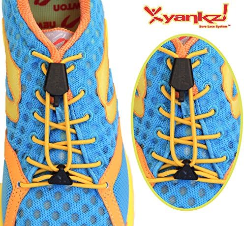 SureLace No Tie Elastic Shoelace System with 2 Lock Adjustment - Locking Lace Replacement for Kids, Adults, and Senior Walking and Running Shoes (Gold Laces - Black Locks)