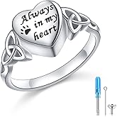 DAOSHANG 925 Sterling Silver Pet Paw/Oxidation Tree of Life Urn Rings for Women Engraved Always In My Heart Cremation Keepsake Jewelry for Ashes Heart-shape Celtic Knot Ring Easter