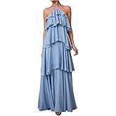 SOLY HUX Women's Sundresses Ruffle Layered Halter Flowy Maxi Dress Elegant Wedding Guest Dresses
