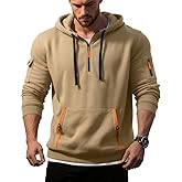 QOSOQ Men's Pullover Hoodies Quarter Zip Long Sleeve Shirts Drawstring Sports Casual Hooded Sweatshirts with Pockets
