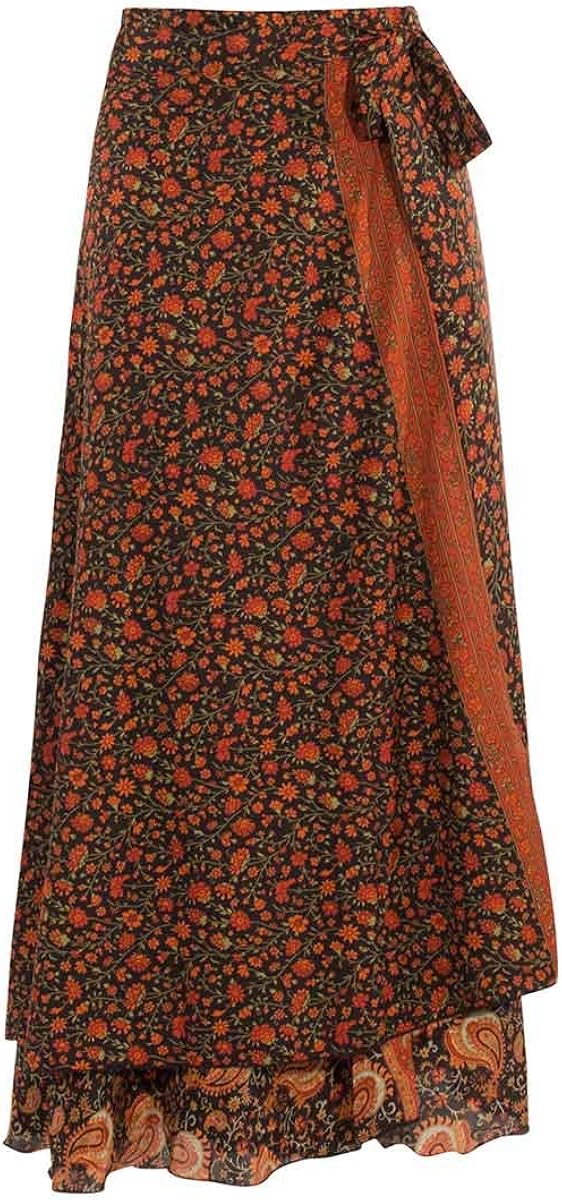 Coline Indian Long Wrap Skirt Indian wrap Skirt (Black, One Size