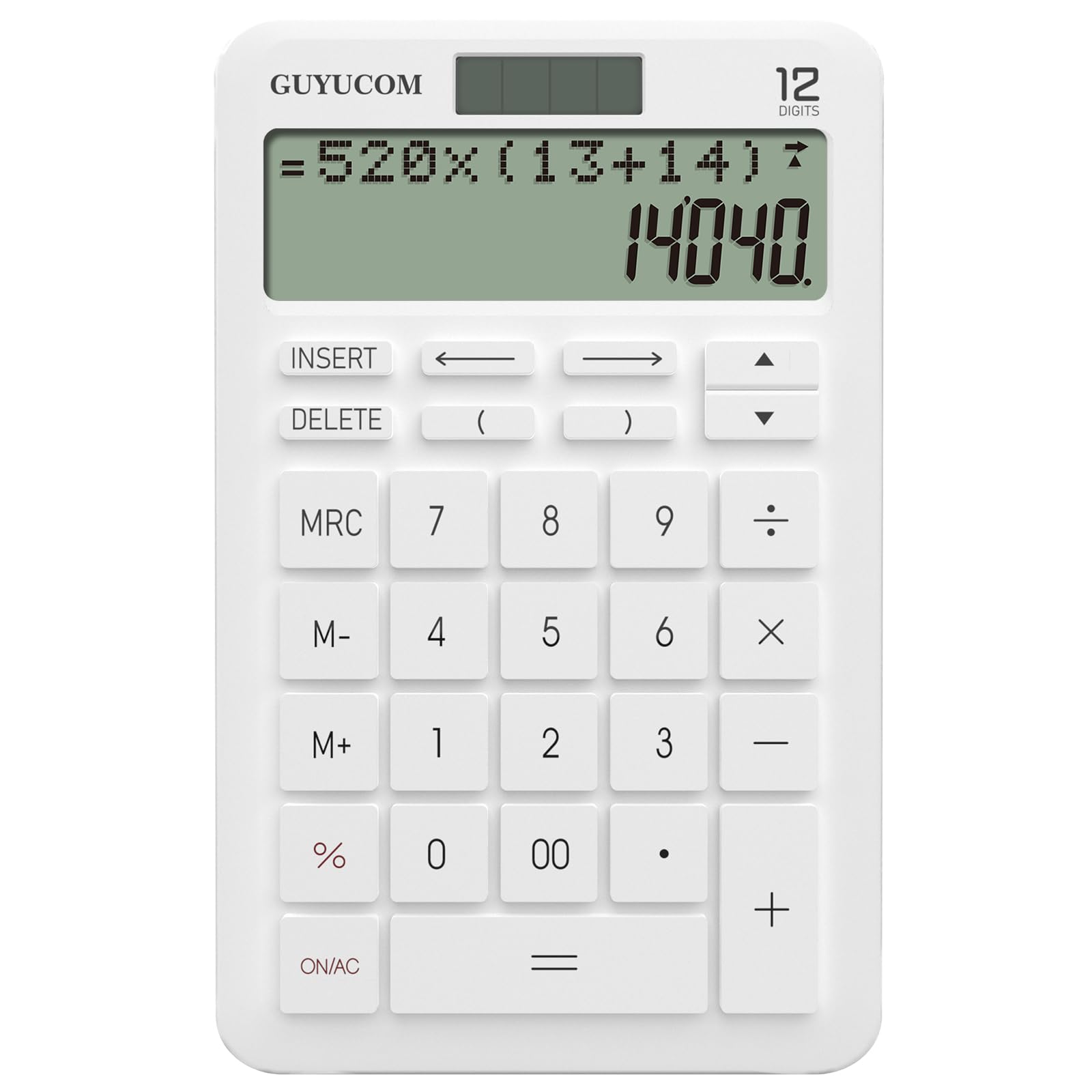 GUYUCOM Desk Calculator with Upgraded History Recording and Track Back Funtion, Percentage, 2-Lined Large Clearly LCD Display, 12-Digit, Big Sensitive Button White