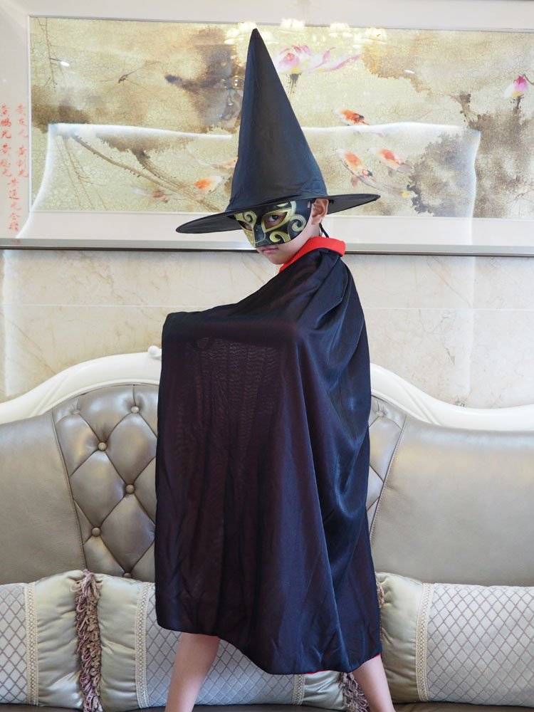 MEZETIHE 35\'\' Black Red Halloween Cloak Magician Cape Cosplay Robe Costumes for Boys Girls