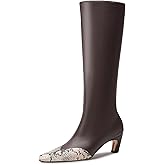 Beauty Cry Snakeskin Knee High Boots for Women Kitten Heel Tall Boots Square Toe Fashion Sexy Boots