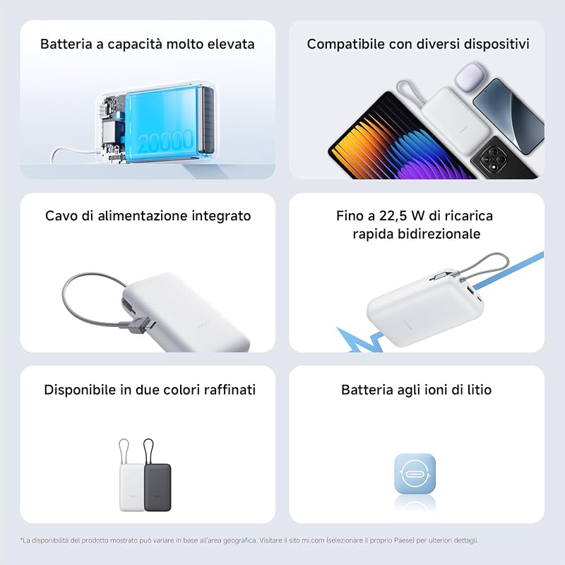 22.5W Power Bank 20000mAh (Integrated Cable) Dark Gray