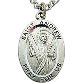 Westmon Works St Andrew Solid Pewter One Inch Saint Medal with Stainless Steel Chain & Gift Box