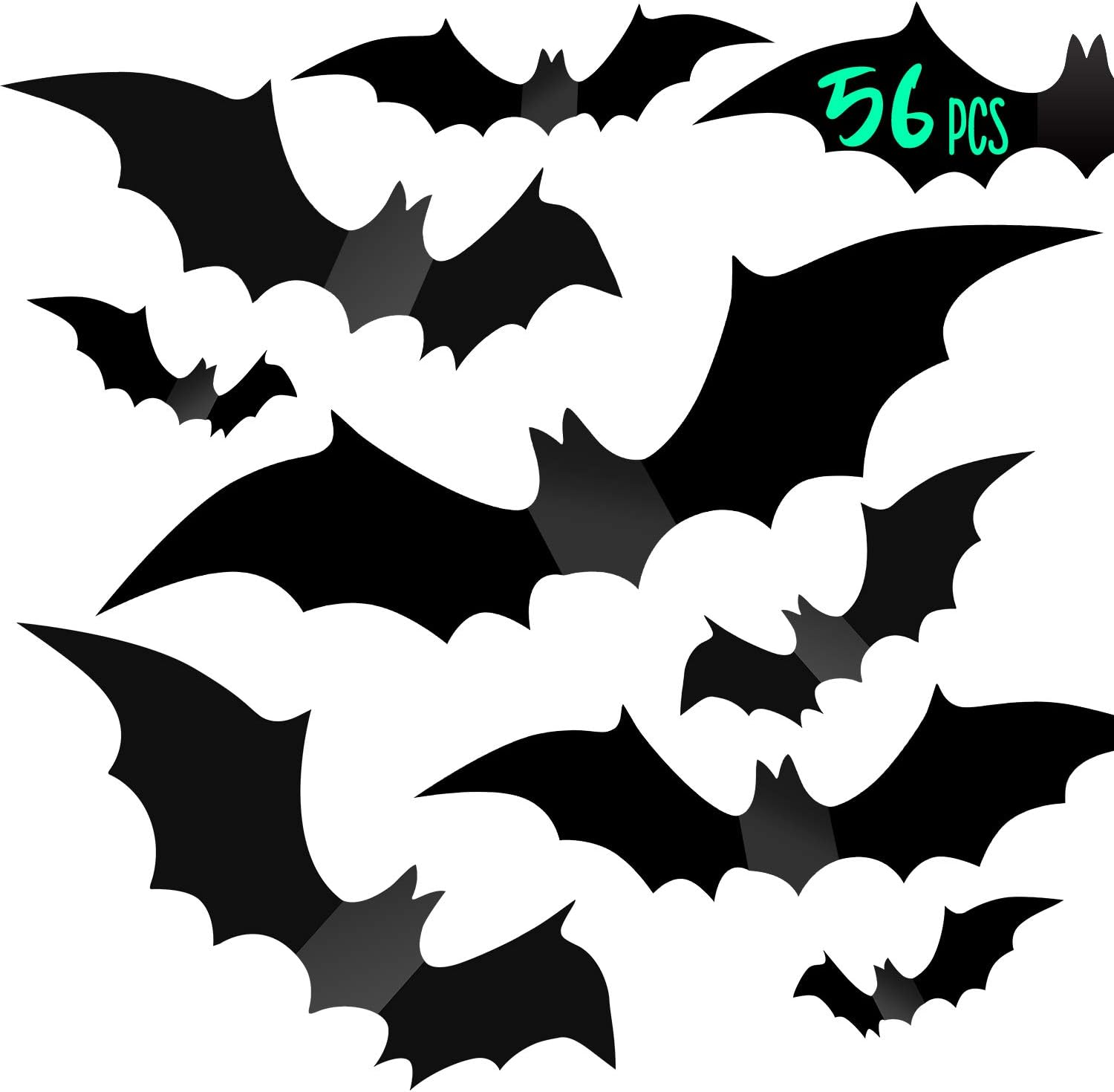 Halloween Party Indoor Outdoor Decor Supplies, 56 PCS Reusable PVC 3D Decorative Scary Bats Wall Sticker Comes with Double Sided Foam Tape: Arts, Crafts & Sewing