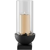 Danya B. Modern Black Metal Bold Pedestal and Glass Pillar Hurricane Candle Holder (Small)