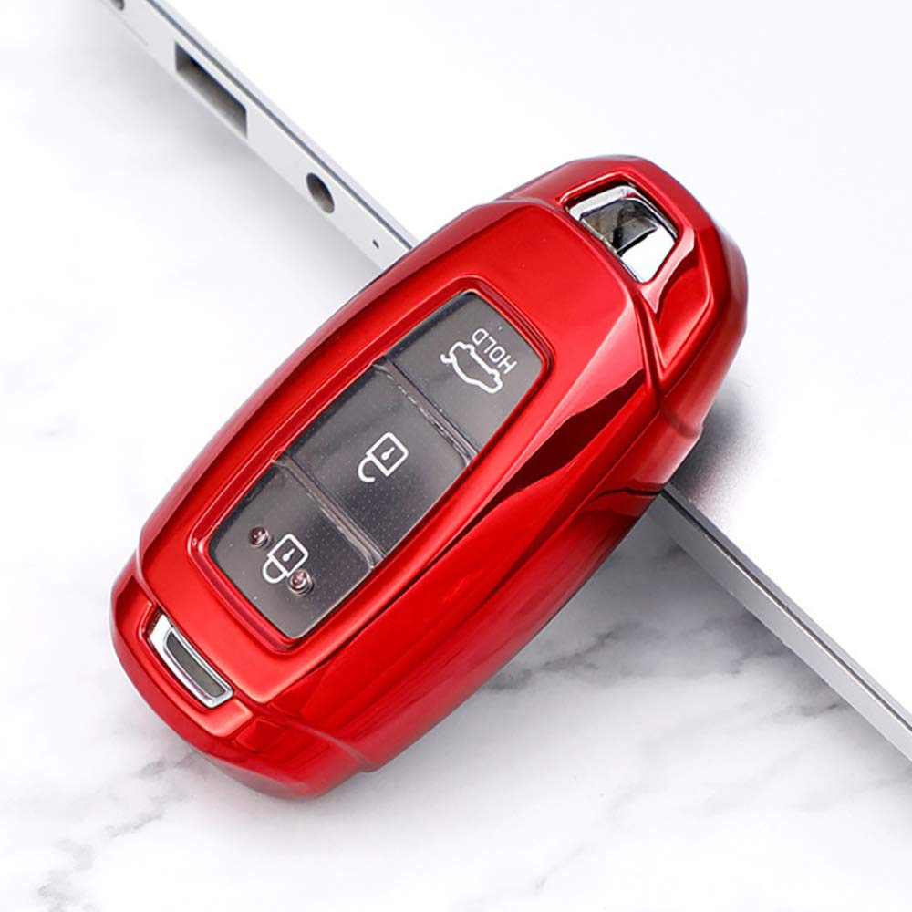 ontto for Hyundai Car Key Cover Premium Soft TPU Silicone Key Fob Cover Holder Protector for 2017-2019 Hyundai Veloster Kona Azera 2019 Hyundai Santa FE i30 ix35 3 Button Keyring Remote Key Fob Red