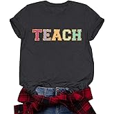 Teacher Shirts for Women Funny Teacher Shirts Vintage Teacher Letter Print Graphic Tshirt Teacher Gifts Top T Shirt