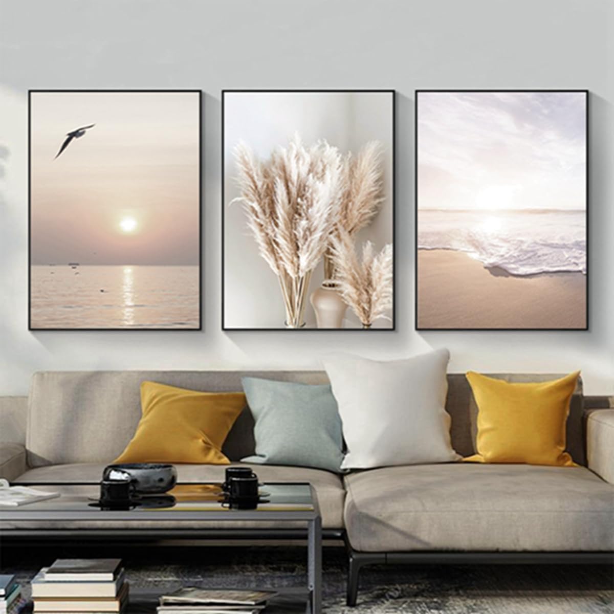 Modern Abstract Art Wall Pictures Aesthetic Flowers and Plants Pictures Boho Decorative Pictures Bohemian Beach Poster Set, Without Frame (Poster 08.20 x 30 cm x 3 Pieces)