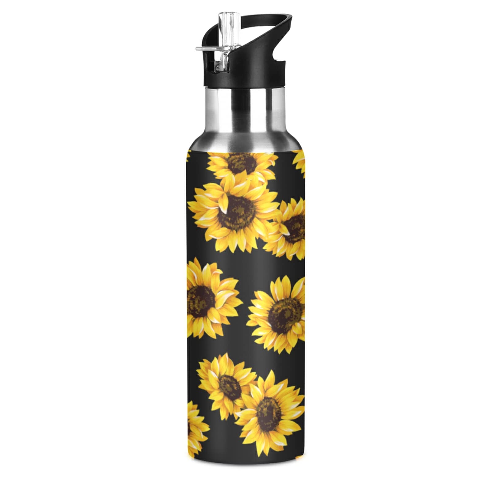 JUMBEAR Sunflower Water Bottle Acuum Insulated Stainless Steel Leakproof Wide Mouth with Straw Lid for Fitness Gym and Outdoor Sports 22OZ