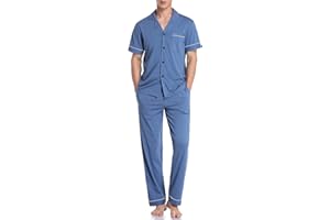 COLORFULLEAF Men's 100% Cotton Pajamas Set Button Down Sleepwear Short Sleeve and Long Pants Pjs