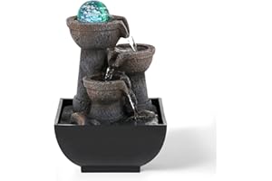 Dyna-Living Water Fountain Indoor Tabletop Water Fountains and Waterfalls Portable Desktop Fountain with Lights for Relaxation and Room Decor