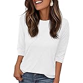 Tankaneo Womens 3/4 Sleeve T-Shirts Summer 2025 Crew Neck Blouse Dressy Casual Pleated Trendy Tops