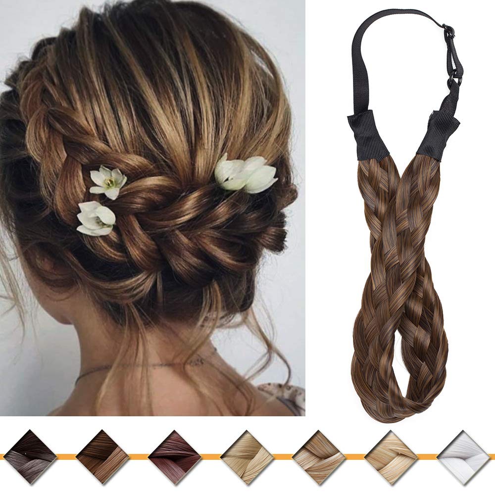 Silk-co Hair Plait Hairband Braided Headband Elastic Synthetic Twist Front Hairpiece Accessory in Dark Brown mix Sandy Brown