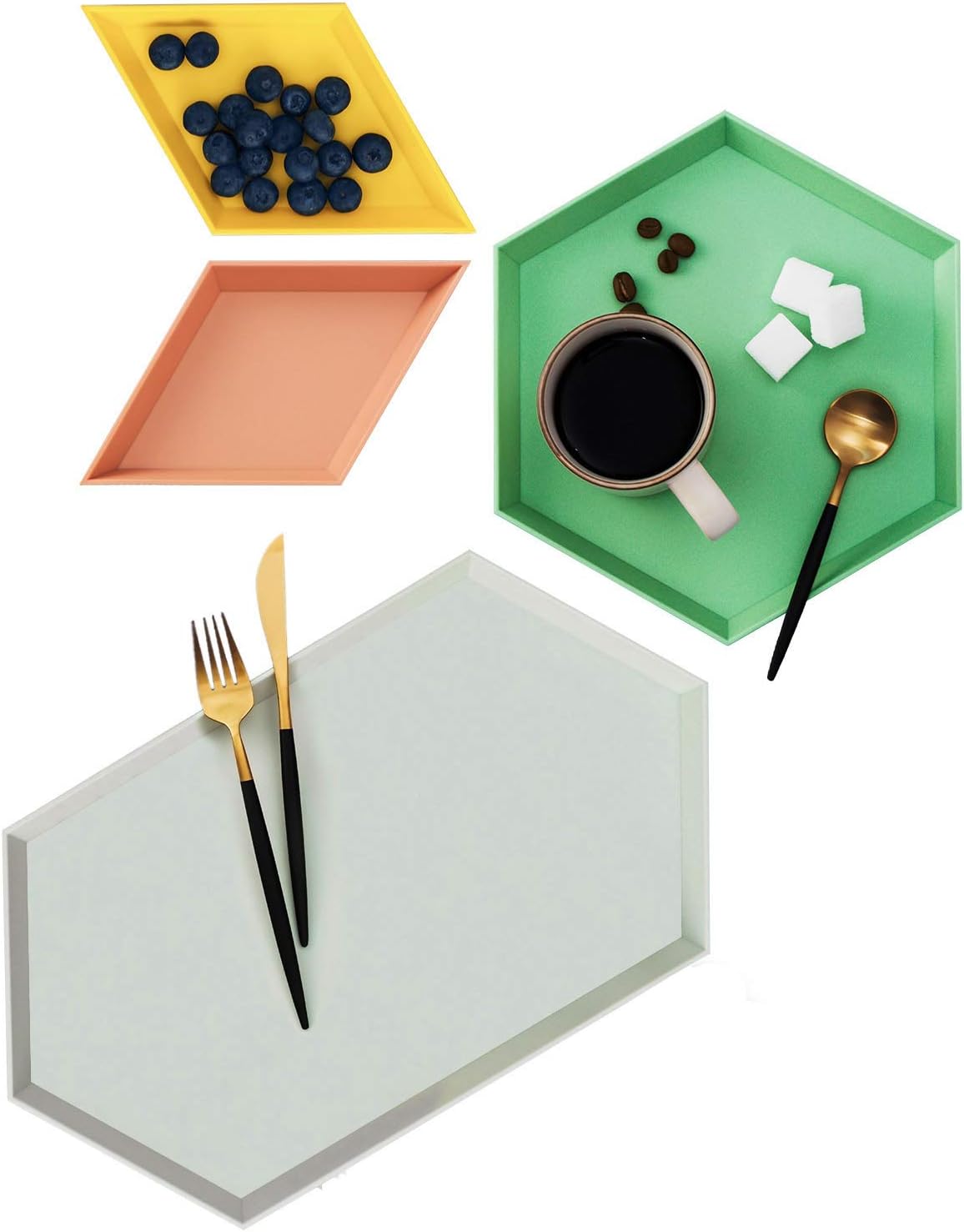 Le Sense Amazing Home Elegant Modern Stackable Geometric Jewelry Tray Desk Organizer Decorative Display Storage Rhombus Platters for Rings Necklace Earrings Set of 4