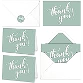 Whaline 20Pcs Sage Green Thank You Card with Envelopes and Stickers Minimalist Greeting Cards Blank Gift Note Card for Back to School Wedding Baby Shower Bridal Shower Birthday, 4 x 6 In