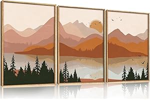 Celestdeco Boho Mountain Burnt Orange Wall Art Framed, Mid Century Modern Terracotta Wall Decor 16x24, Southwest Sunset 3 Pie