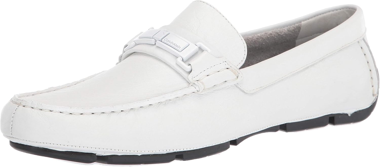 Calvin Klein Men's Slip ON Loafer, White, 12 Loafers