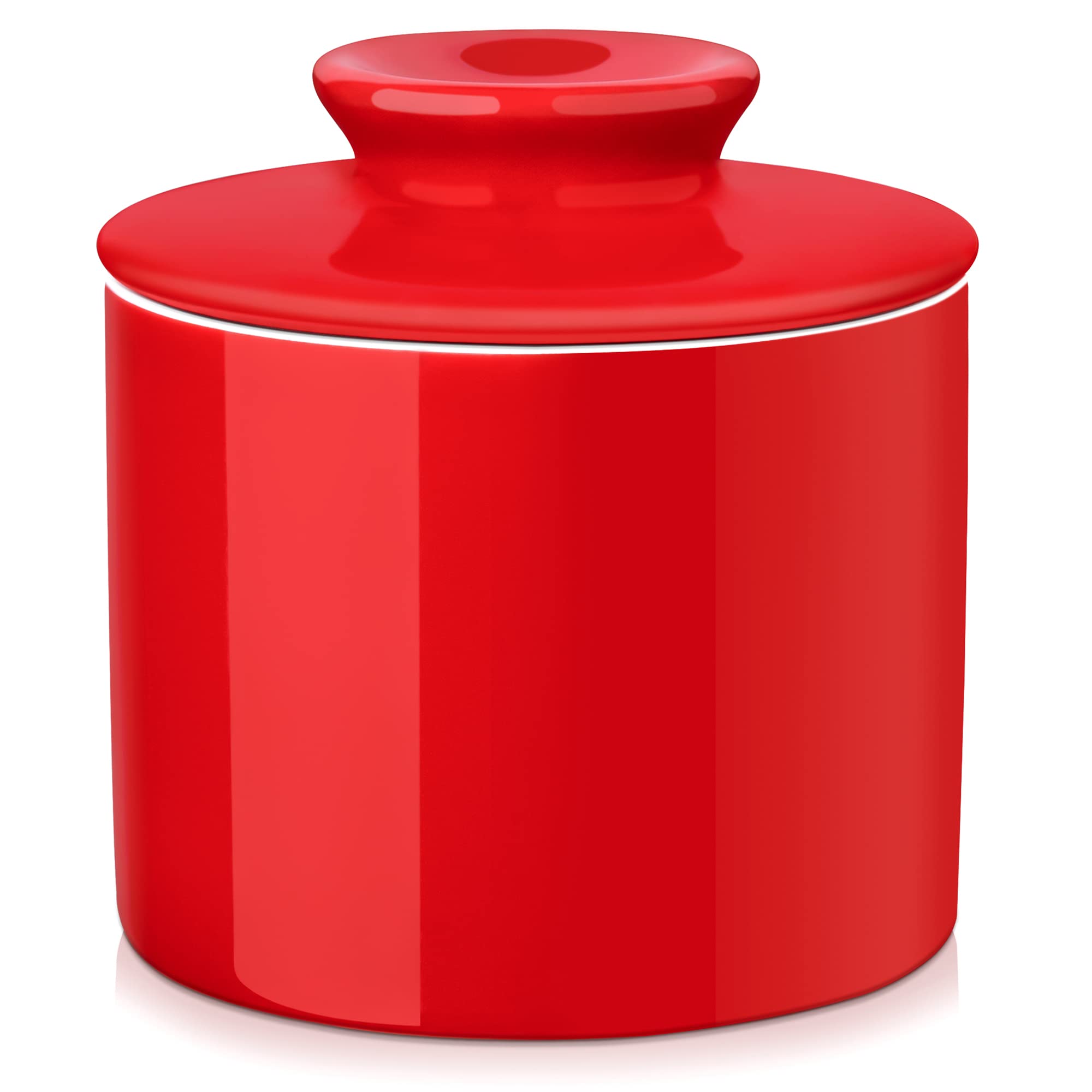 LOVECASA, Butter Dish with Cooling, Cheese Bells, Porcelain Butter Pot, Cheese Butter Canister Without Refrigerator (Red)