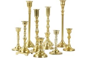 Koyal Wholesale Gold Mixed Taper Holders, Set of 10, Mismatched Candlesticks Set, Bohemian Decorative