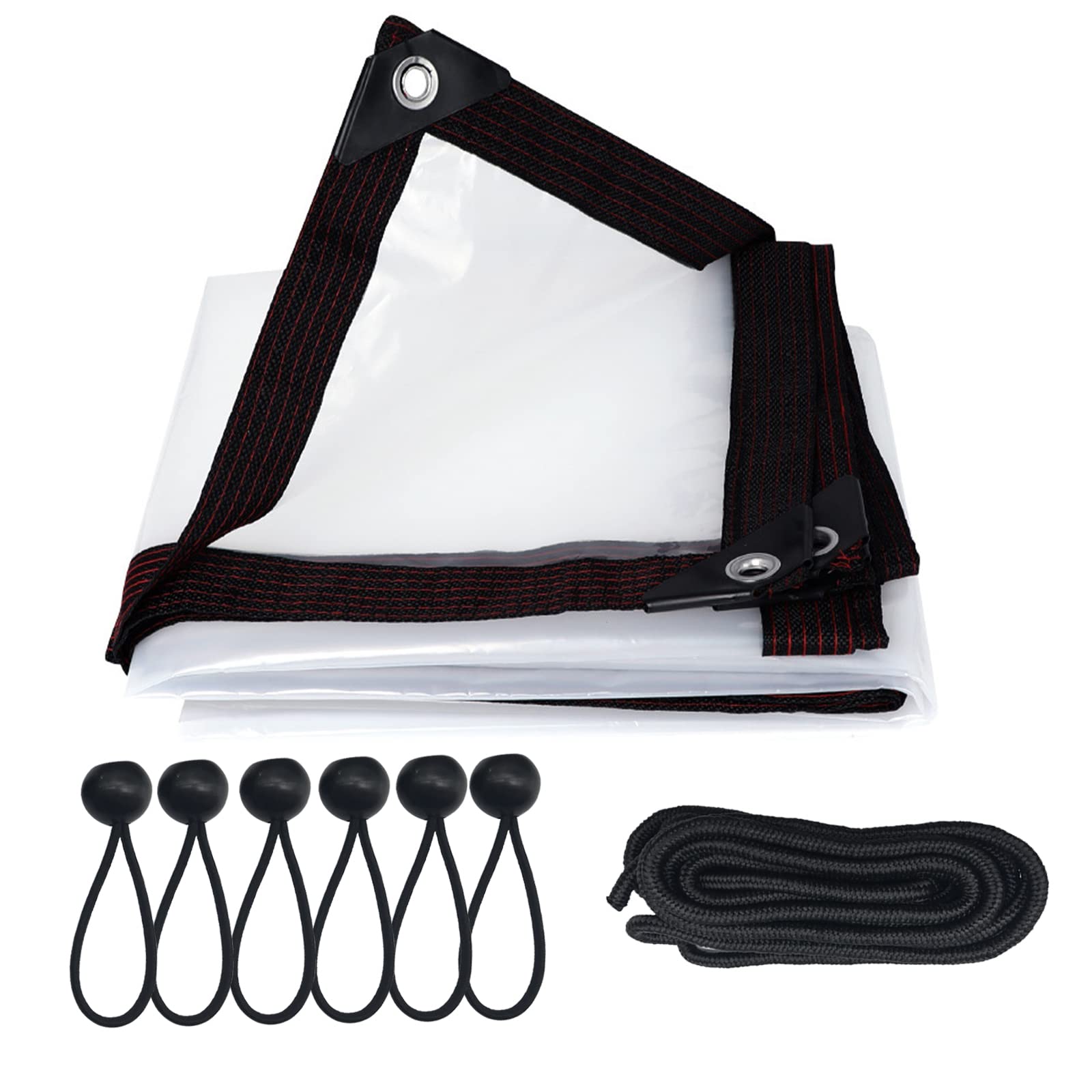 Tarpaulin Waterproof Heavy Duty Tarpaulin Sheet, Hakiwina 2 x 3M Tarp Cover Sheet with 6 Bungee Balls and 5 M Ropes, Ground Plant Tarp for Garden Balcony Patio