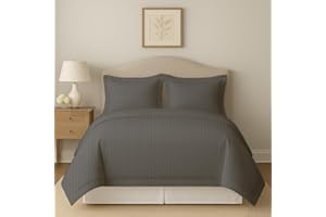 eBeddy Linens 800 TC Soft Egyptian Cotton Oversized King 120x98 Size 3-Pieces Dark Grey Striped Duvet Cover Zipper Closure & Corner Ties Durable and Fade Resistant