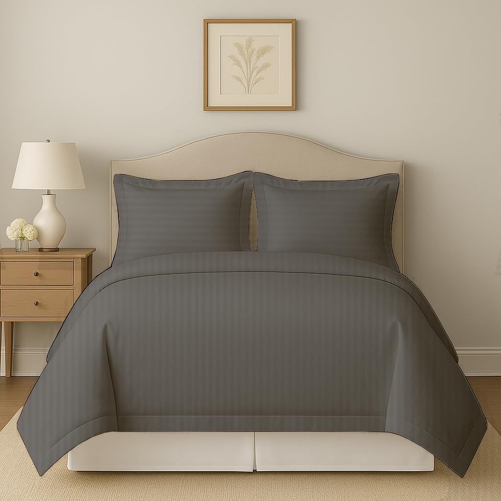 Photo 1 of eBeddy Linens Luxury Dark Grey Striped Duvet Cover Set Super King 108x98 Size Egyptian Cotton Luxury Soft & Breathable Comforter Cover with Zipper Closure & Corner Ties