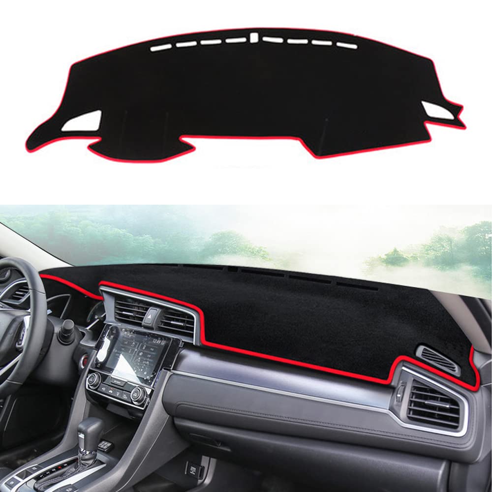 Photo 1 of YOFAMO Dashboard Cover Dash Cover Mat Pad Carpet Custom Fit for Honda 10th Gen Civic 2016 2017 2018 2019 2020 2021 Accessories Anti-Skid Center Console Protector Cover Mat(Red Edge)