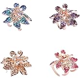 Ruihfas 4Pcs Fashion Crystal Leaf Style Mini Bangs Clips Small Rhinestone Hair Claws Hairpins for Women Girls 1.10×0.59 inch