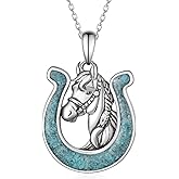 Horse Necklace 925 Sterling Silver Horseshoe Jewelry Western Jewelry for Women Cowgirl Turquoise Necklace Horse Gift