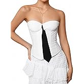 winkbay Women's Y2k Strapless Corset Top with Tie Overbust Boned Party Club Tube Tops Streetwear