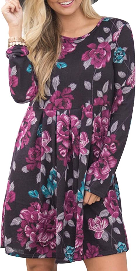 navy floral long sleeve pleated midi dress