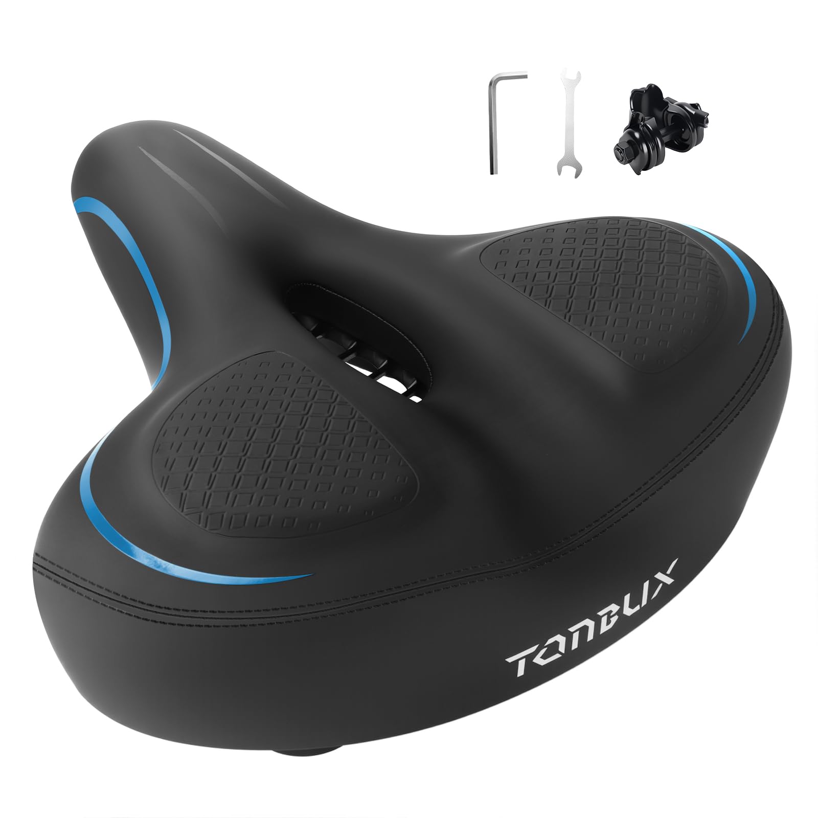 TONBUX Oversized Bike Seat for Men Women Comfort, Bicycle Seat Replacement with Wide Cushion, Breathable Waterproof Bike Saddle Pad, Universal Fit for Peloton/Exercise/Road/Cruiser/Mountain Bikes