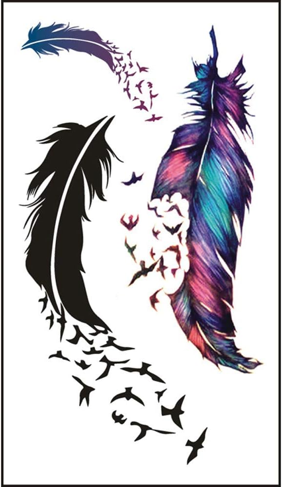 Dolloress Temporary Tattoo Stickers5 Sheets 3D Feather Flower pattern- Waterproof Temporary Tattoos