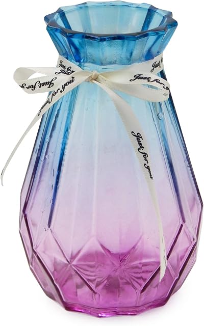 OFFIDIX Glass Vase Gradient Multicolor Geometric Faceted Blue Purple