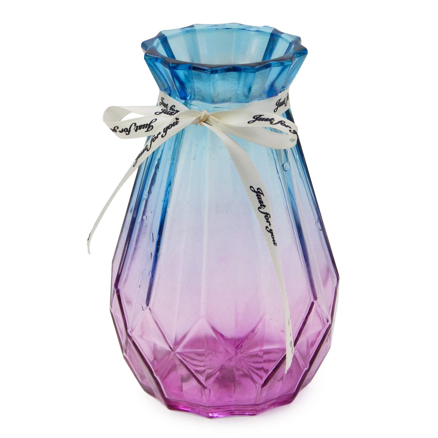 OFFIDIX Glass Vase Gradient Multicolor Geometric Faceted Colorful Glass Vase for Home, Office or Wedding (Blue Purple)