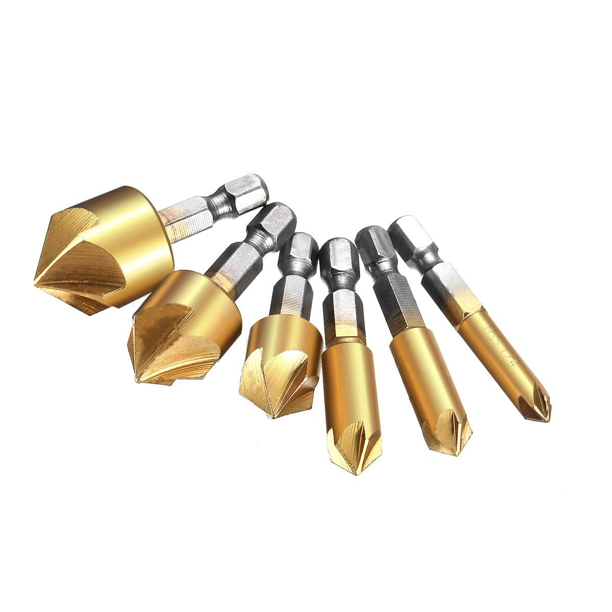 CADITEX Countersink Drill Bit 6mm19mm 6mm(1/4") Hex Shank HSS 5 Flute Countersink Titanium