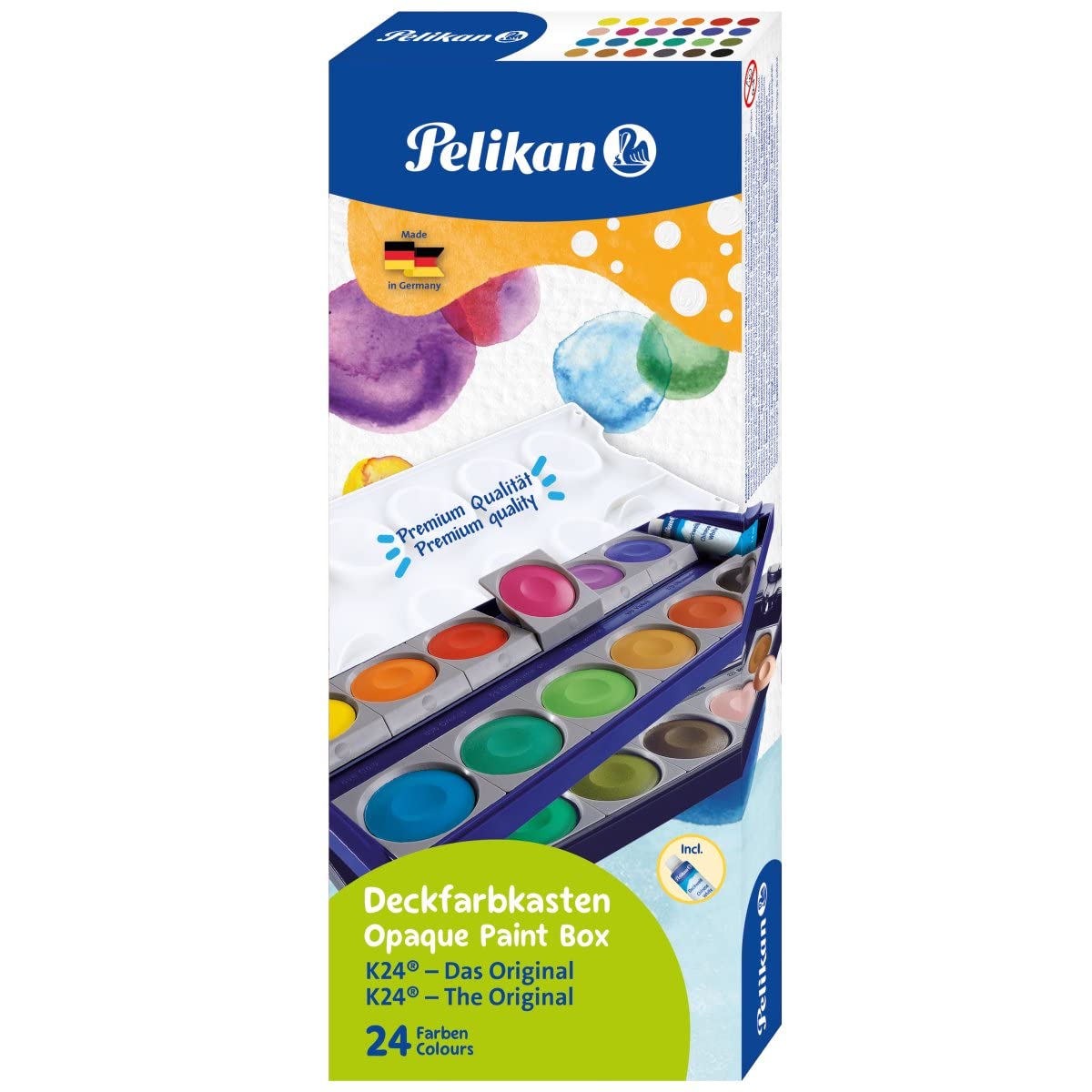 Pelikan Opaque Watercolor Paint Set, 24 Colors Plus Chinese White Tube (720862) "Packaging May Vary"