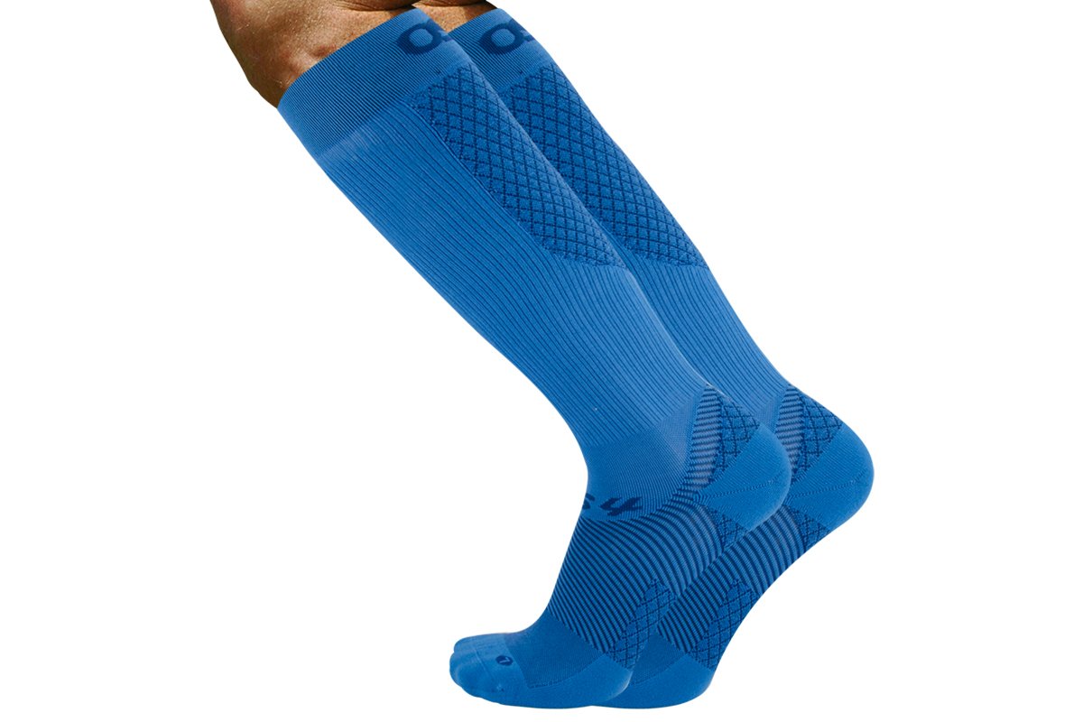 All-in-one compression sock, the FS4+™ Over the Calf Compression Bracing socks provide relief for ankle swelling, varicose veins, Plantar Fasciitis, Achilles tendonitis, heel and arch pain and shin splints while also improving circulation