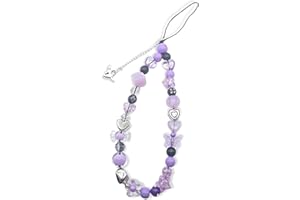 Meefisher Purple Butterfly Y2K Beaded Phone Charm Cute Charms Cell Phone Lanyard Strap Handmade Acrylic Flower Wrist Beads Chain Sweet Gifts for Women (1 piece purple)