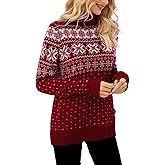 Christmas Sweater for Women Xmas Snowflake Print Turtleneck Knitted Sweater 2026 Fall Winter Casual Pullover Tops