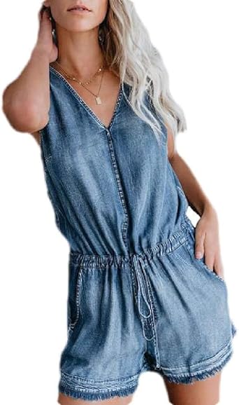 v neck denim jumpsuit