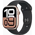 Apple Watch Series 10 [GPS, 42mm] - Rose Gold Aluminum Case with Black Sport Band, S/M (Renewed)