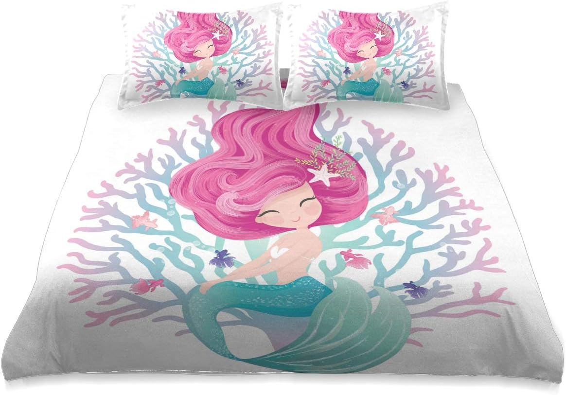 Cute Art Mermaid Comforter Set Queen Size Cover Comforter