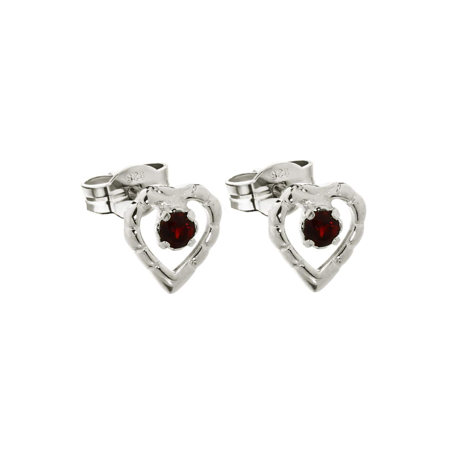 NKlaus silver pair 925 sterling silver stud earrings with solitaire heart garnet ladies 7828